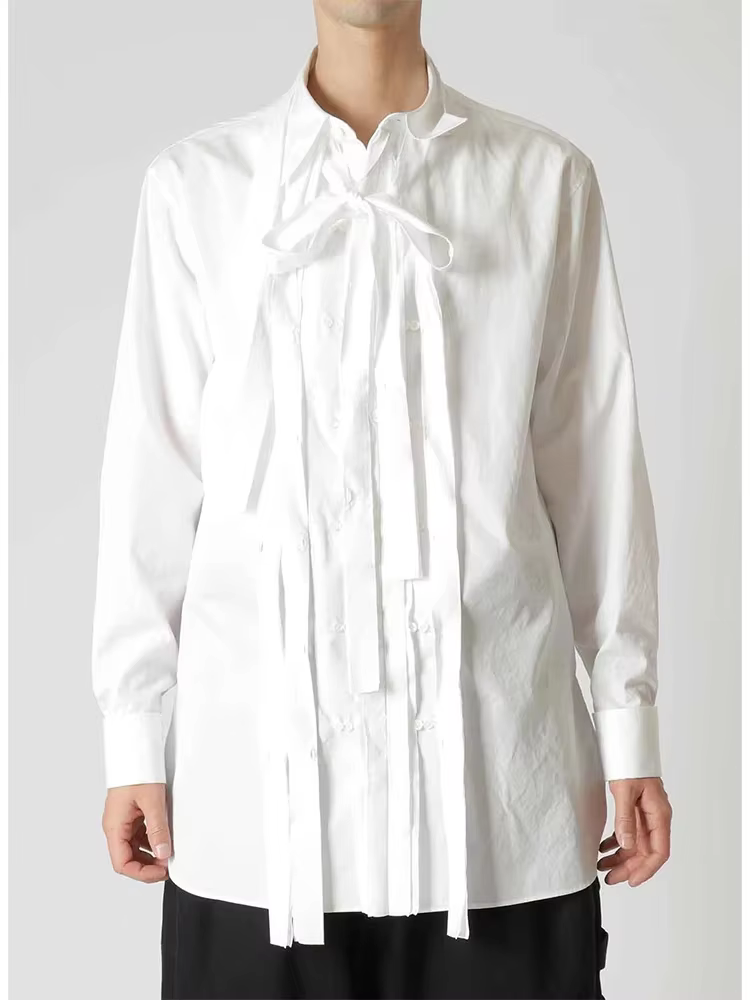 FANTASTION chemise de smoking d'inspiration vintage avec ruban plissé détail chemisier surdimensionné à manches longues coupe ample pour un décontracté chic