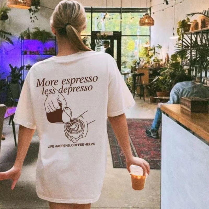 Plus expresso drôle café T-Shirts mignon Barista graphique t-shirt ample mode Streetwear haut femmes hommes rétro