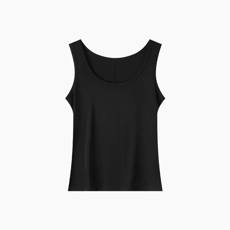 Débardeur Femme Col U en Mélange Tencel et Laine, Coupe Slim, Sans Manches, Couleur Unie, pour Superposition, Camisole Basique d'Été