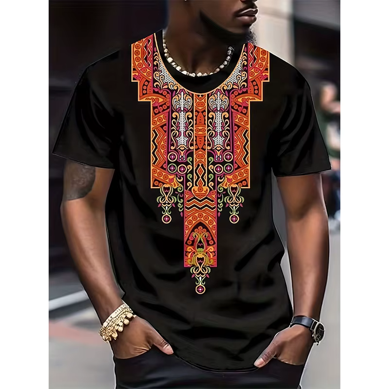 T-Shirt à motif ethnique africain pour hommes