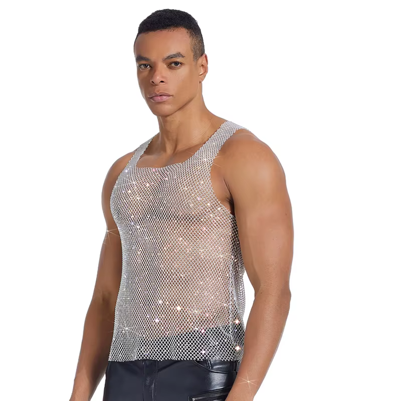 Débardeur en maille à strass scintillants pour homme