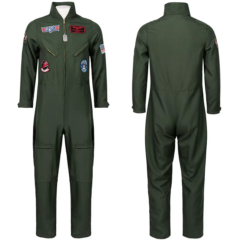 Combinaison de pilote militaire avec lunettes pour enfants et adultes, costume de batterie de cosplay, uniforme de l'armée de l'air américaine, costume d'Halloween, odorsupérieur, vert, armée
