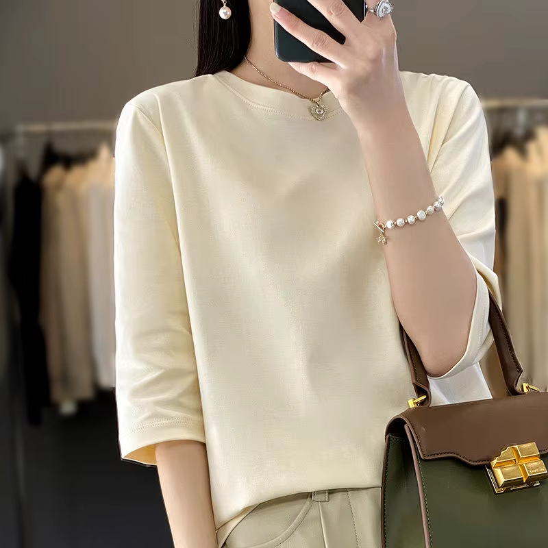 T-shirt 100 % coton à manches trois-quarts pour femme