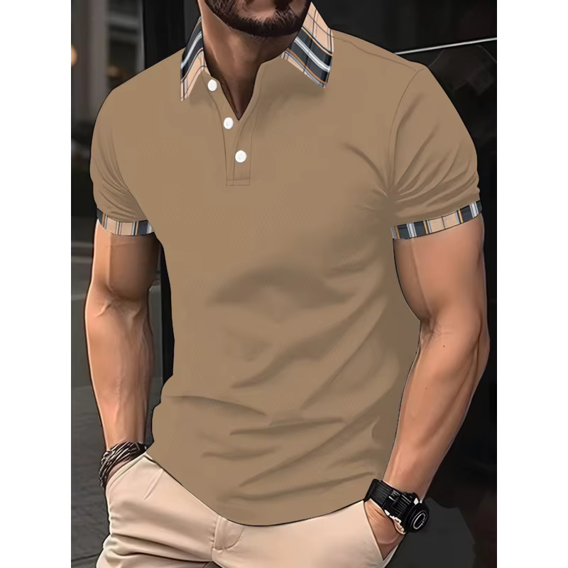 Polo pour hommes de couleur unie, tendances streetwear imprimées à manches courtes, hauts décontractés grandes tailles