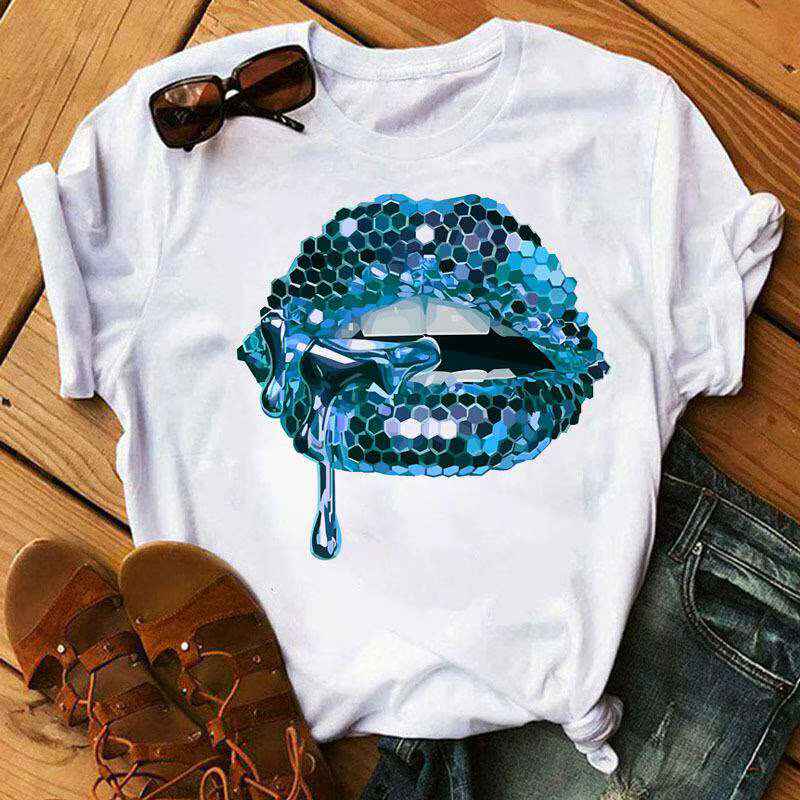 T-shirt tendance unisexe en coton pur imprimé Lips