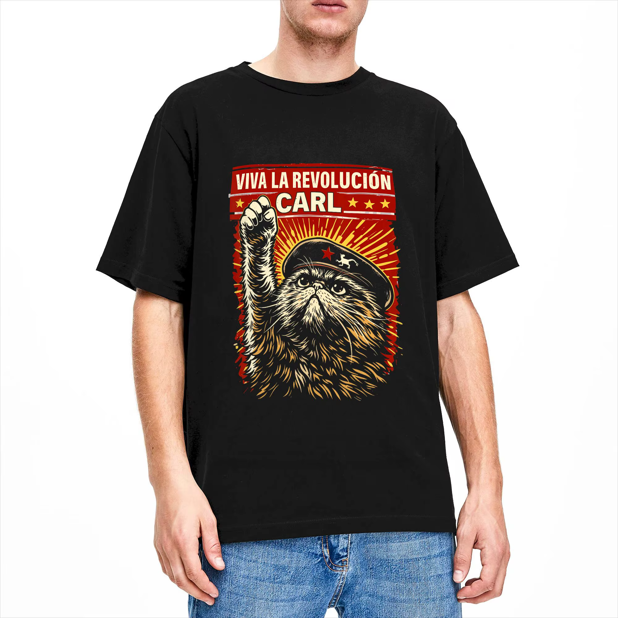 T-shirt Harajuku d'été Viva La Revolucion Cat Raised Fist
