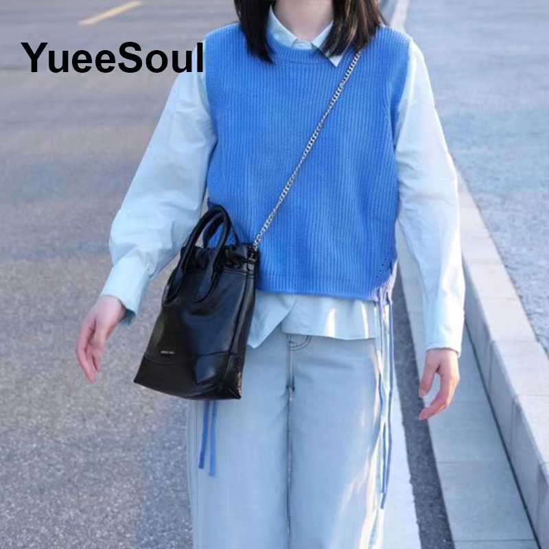 Gilet pull bleu uni Y2K pour femmes