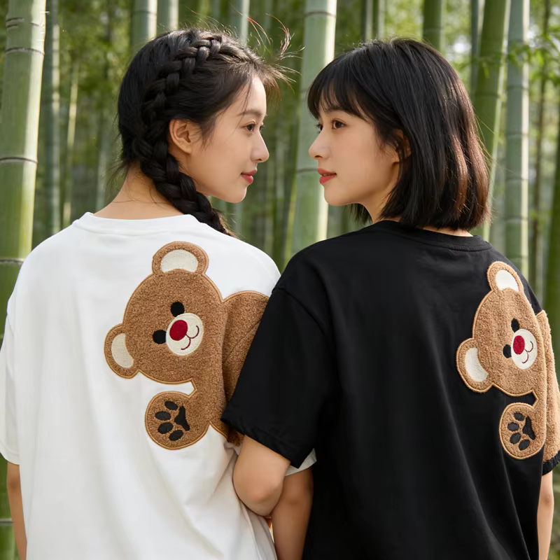 Nouveauté Été 2026 T-shirt Femme à Broderie Ours et Flocage