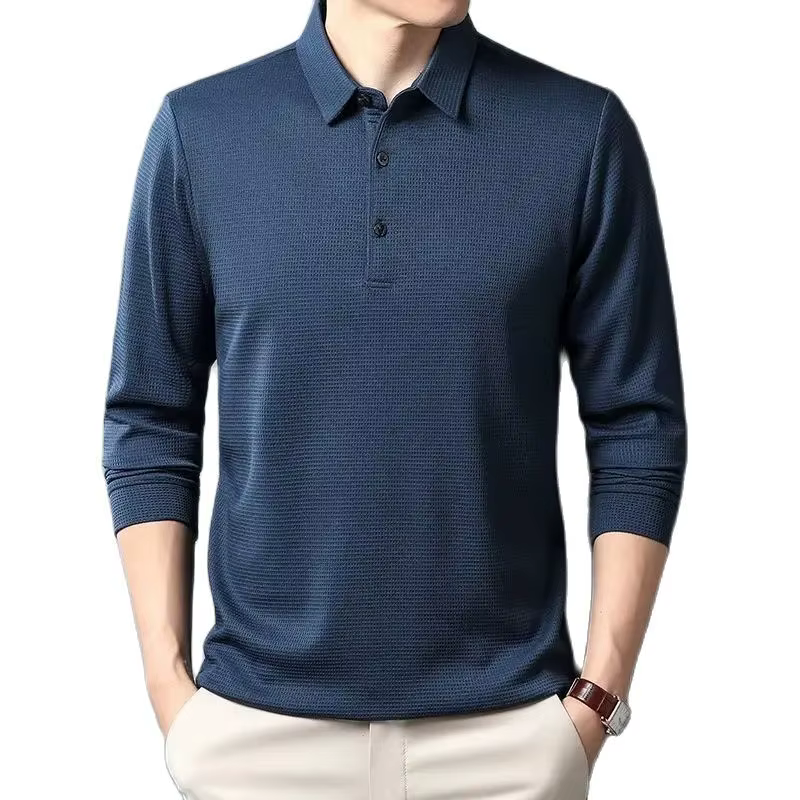 SHiONFA-T-shirt à manches longues gaufré pour hommes