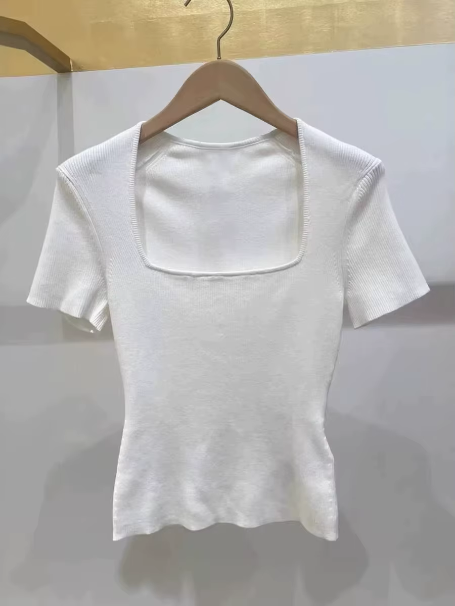 T-shirt en tricot à col carré pour femme