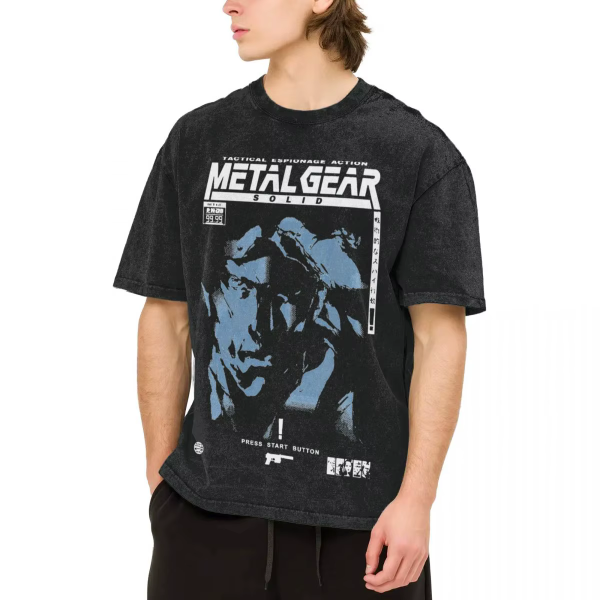 T-shirt à col rond en coton délavé pour homme