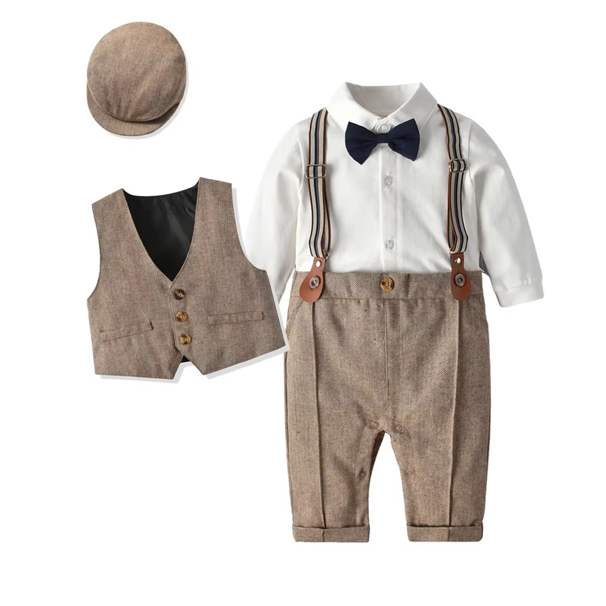 Bébé garçons Gentleman tenues costumes vêtements printemps et automne enfants une pièce barboteuses veste chapeau