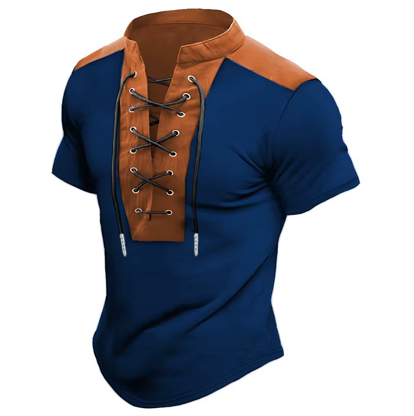 T-shirt vintage à col montant avec cordon de serrage