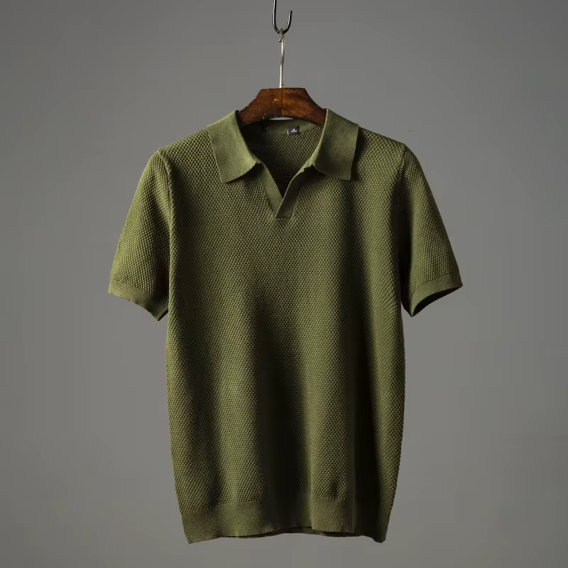 Hommes Polo chemise rabattu haut respirant col manches courtes couleur unie tricot t-shirt 2025 été décontracté base