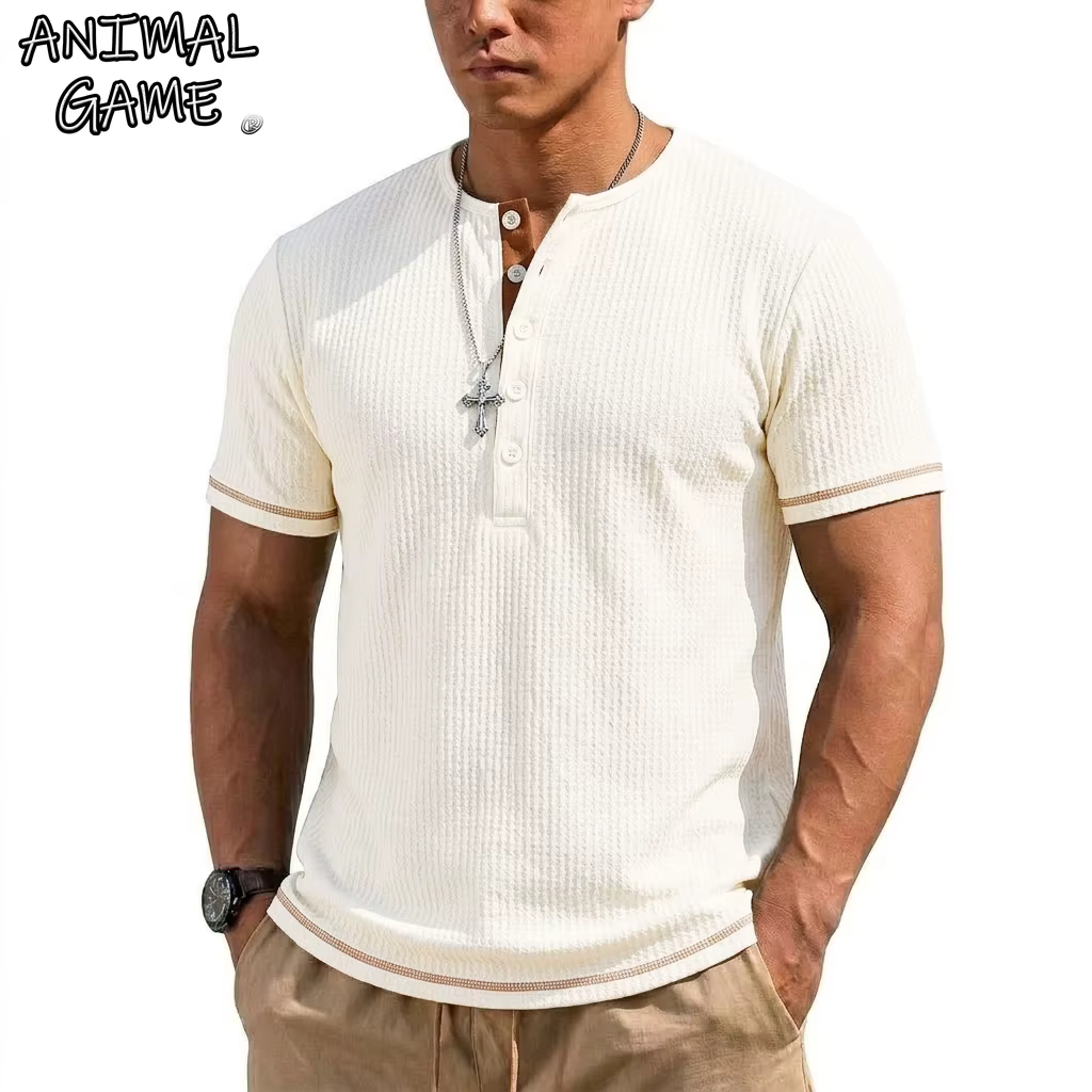 T-shirt Henley de luxe d'été à manches courtes pour homme