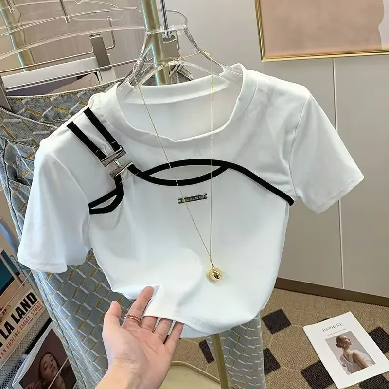 T-shirt à manches courtes en maille ajourée de couleur unie Neploe