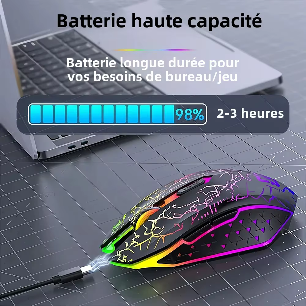 Souris sans fil Bluetooth 5.2 RGB 2.4G, double Mode, pour jeu, 6 boutons, silencieuse, pour MacBook, tablette, ordinateurs portables