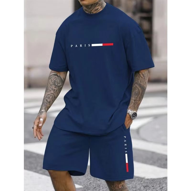 Survêtement pour homme 2 pièces Ensemble short et t-shirt à col rond à manches courtes