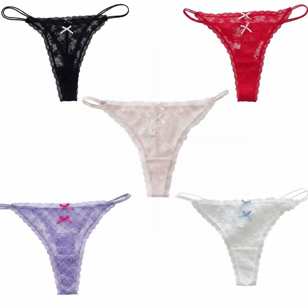 Culotte string transparente en dentelle pour femme