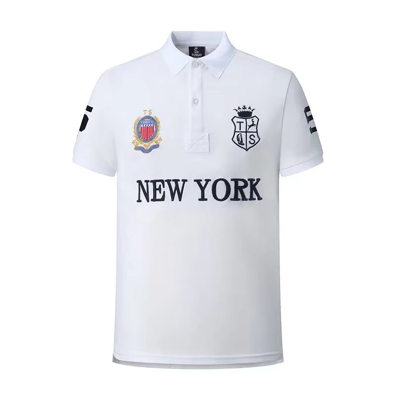 Blanc NEW YORK hommes Polo t-shirts 100% coton été affaires t-shirt décontracté solide respirant boutons col
