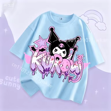 T-shirt fille Kuromi violet imprimé dessin animé, hauts pour enfants à manches courtes, vêtements d'été respirants et mignons pour bébés, cadeaux d'anniversaire
