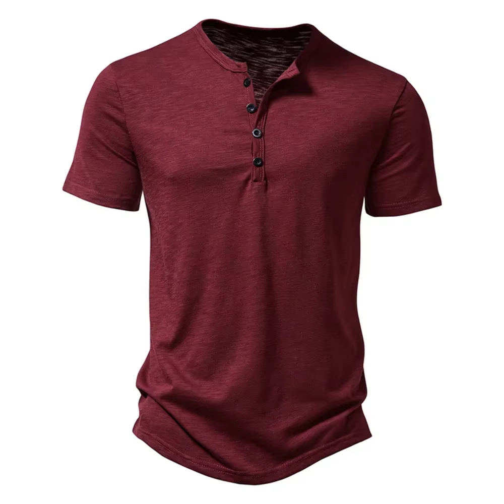 Henley col été hommes décontracté couleur unie à manches courtes t-shirt