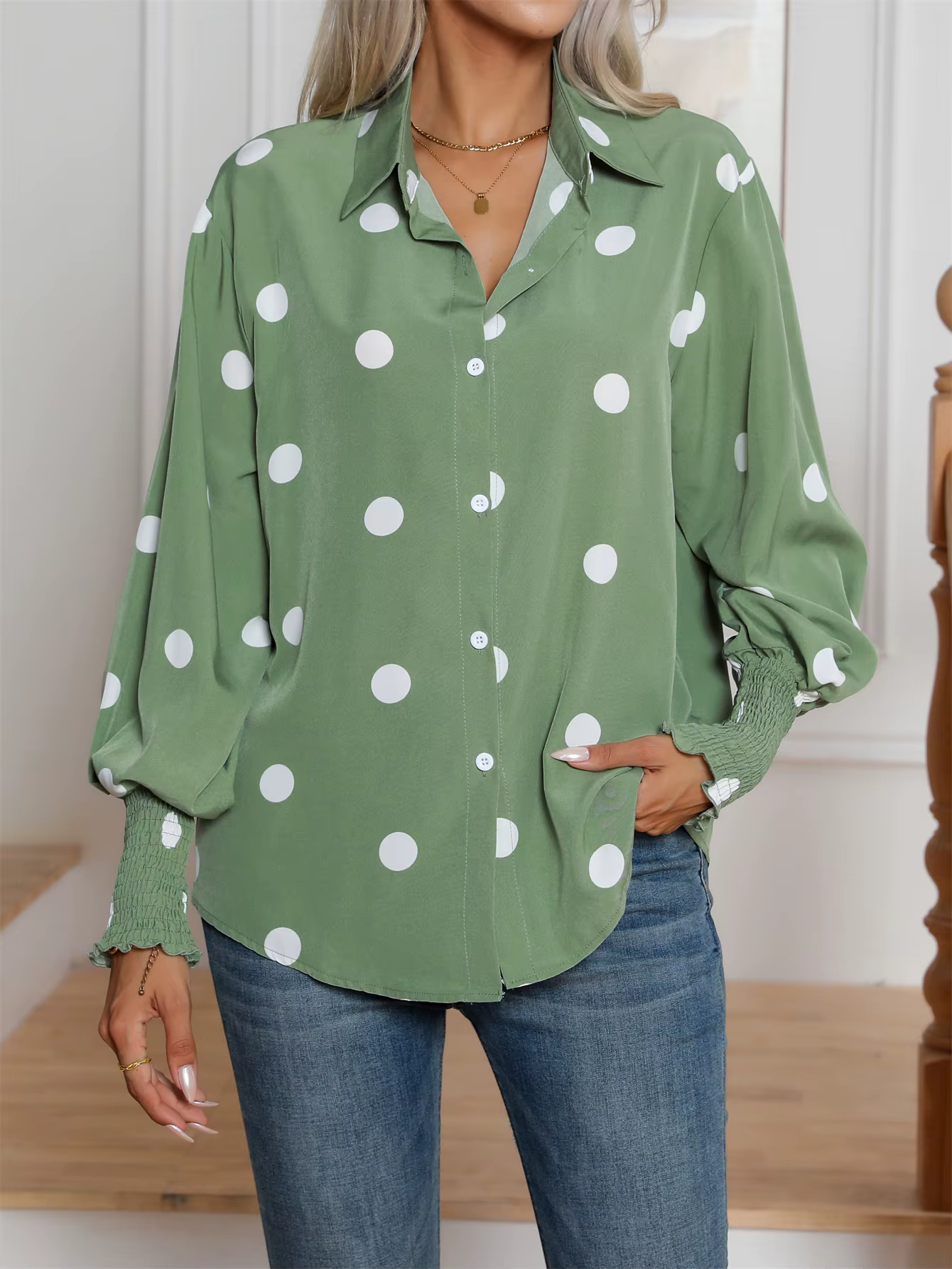 Chemise décontractée à manches lanterne pour femmes