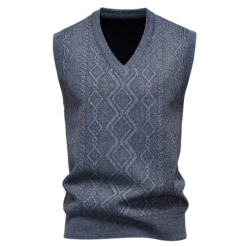 Pull sans manches à col en V pour homme, pull tricoté sans manches à col en V