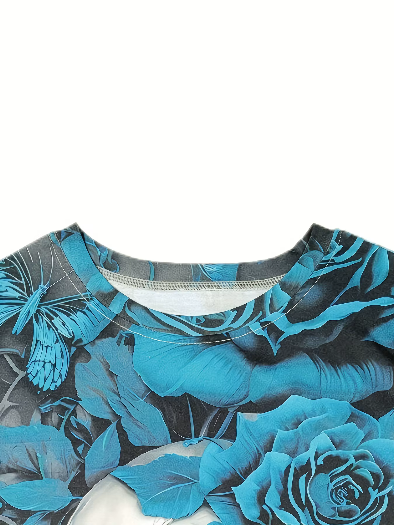 T-shirt pour femme - Motif tête de mort et rose turquoise