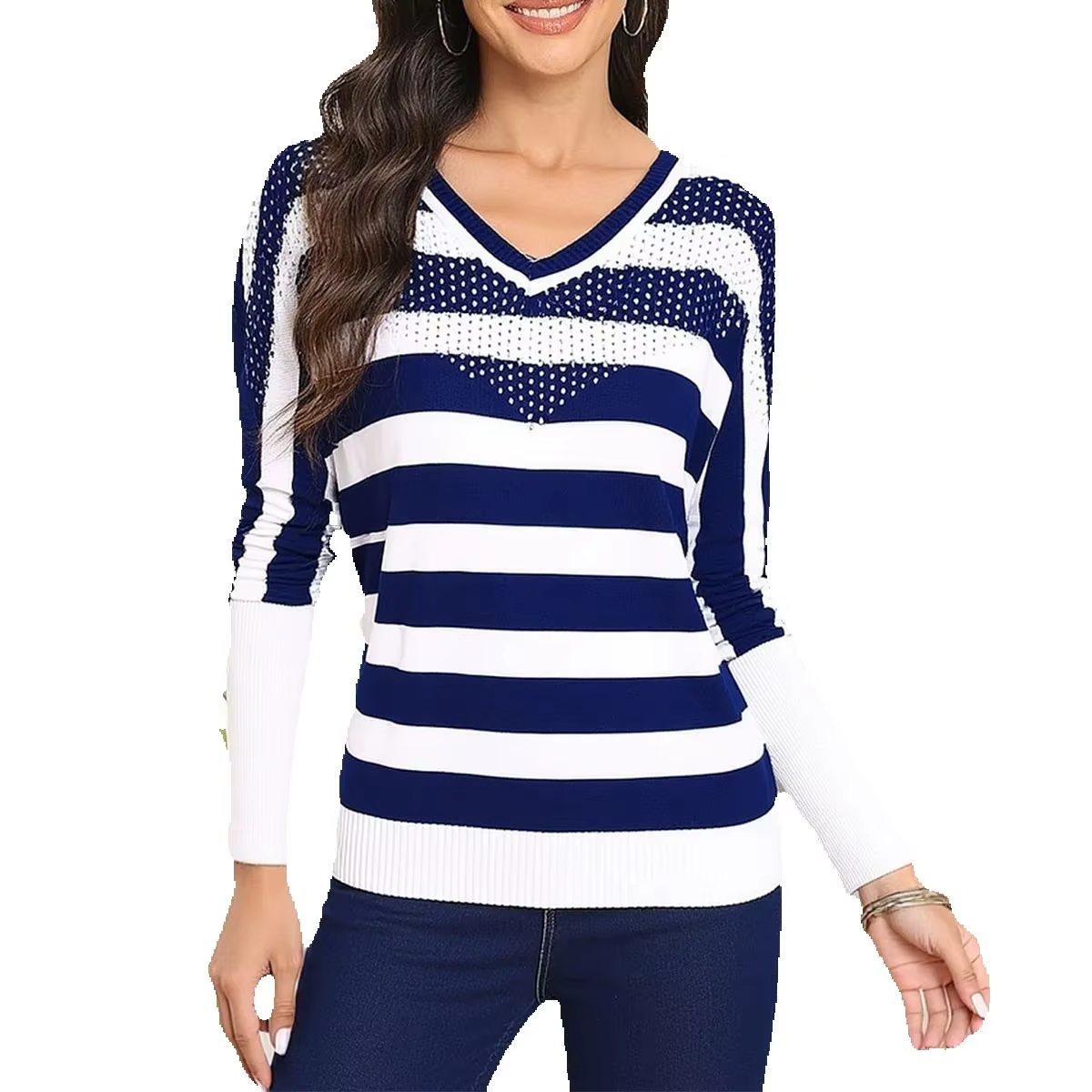 Femmes grande taille été pull manches chauve-souris chemise rayée