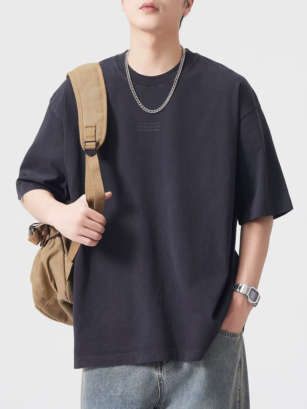 DUKEEN 260Gsm T-Shirt délavé en détresse hommes mode d'été Vintage imprimé col rond 100% coton t-shirts vêtements de Couple