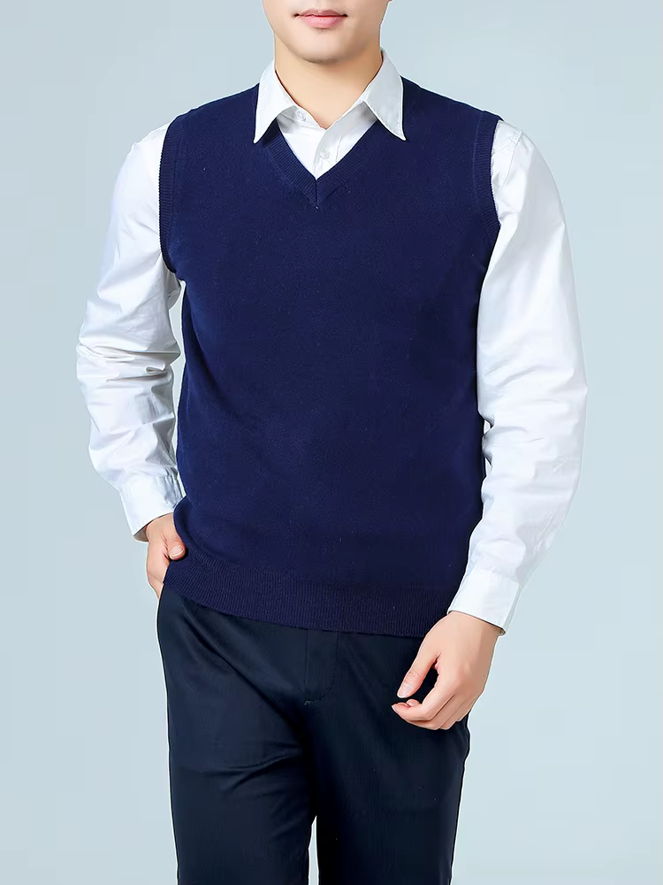 100% laine mérinos Pure hommes col en v gilet sans manches pull automne hiver épais décontracté mode tricoté