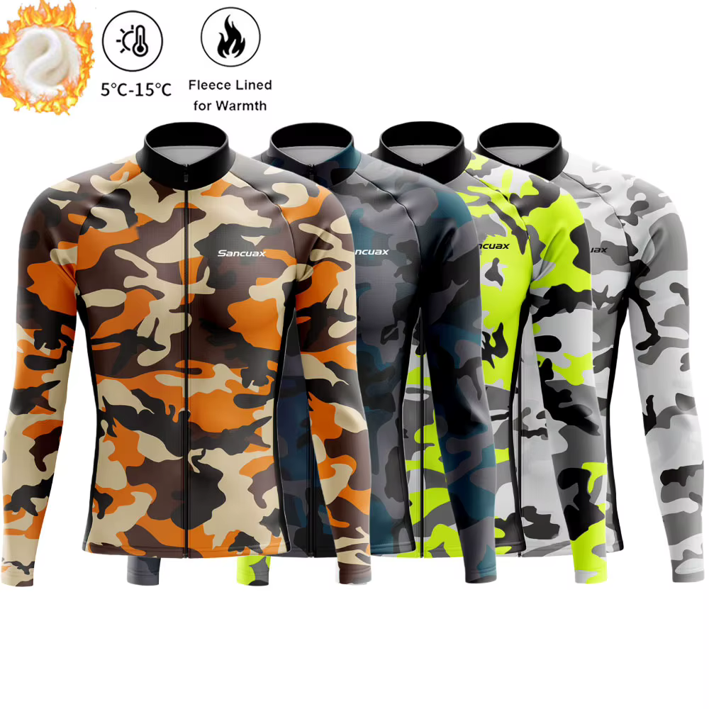 Hommes hiver thermique polaire manches longues vélo de route vêtements tenue de ville vtt Ropa Ciclismo Camouflage chaud