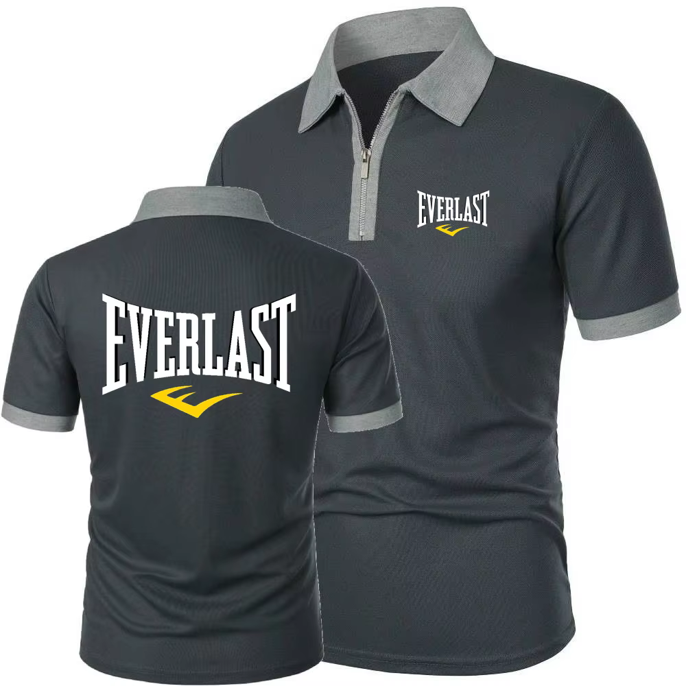 EVERLAST hommes polos course hauts d'entraînement t-shirt été respirant maille coton fermeture éclair revers
