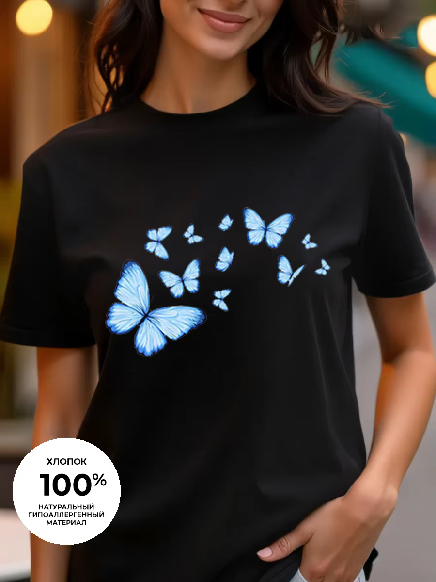 T-shirt pour femme à imprimé papillon - Col rond
