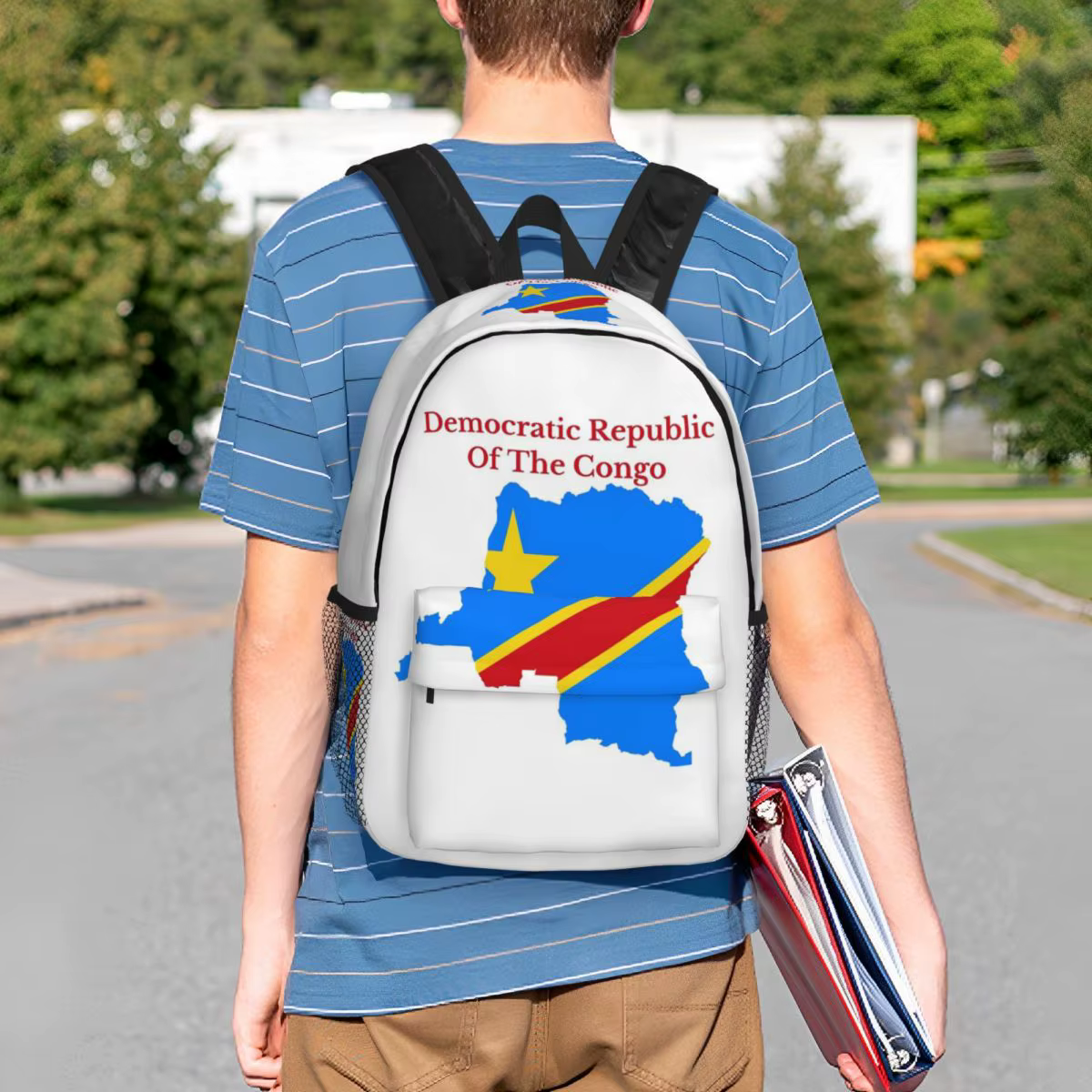 République démocratique du Congo drapeau carte sac à dos étudiant garçon fille BookBag enfants sac d'école ordinateur sacs à bandoulière pour hommes femmes