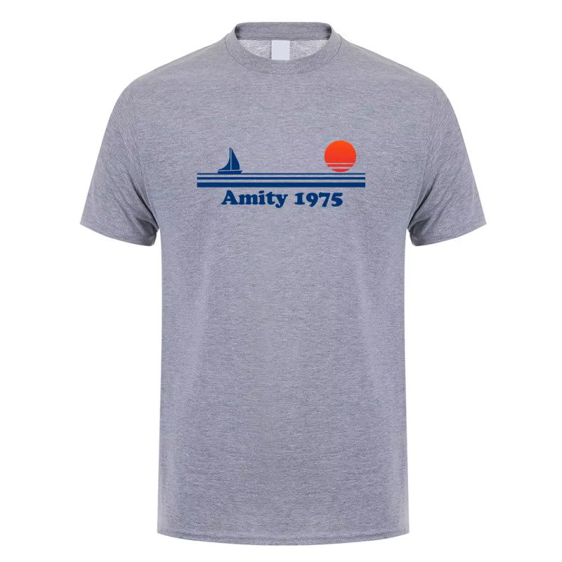 Amity 1975 t-shirt été hommes coton à manches courtes mâchoires rétro imprimé hauts t-shirts OT-033