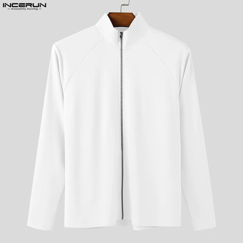 INCERUN hommes t-shirt col roulé fermeture éclair manches longues décontracté mâle