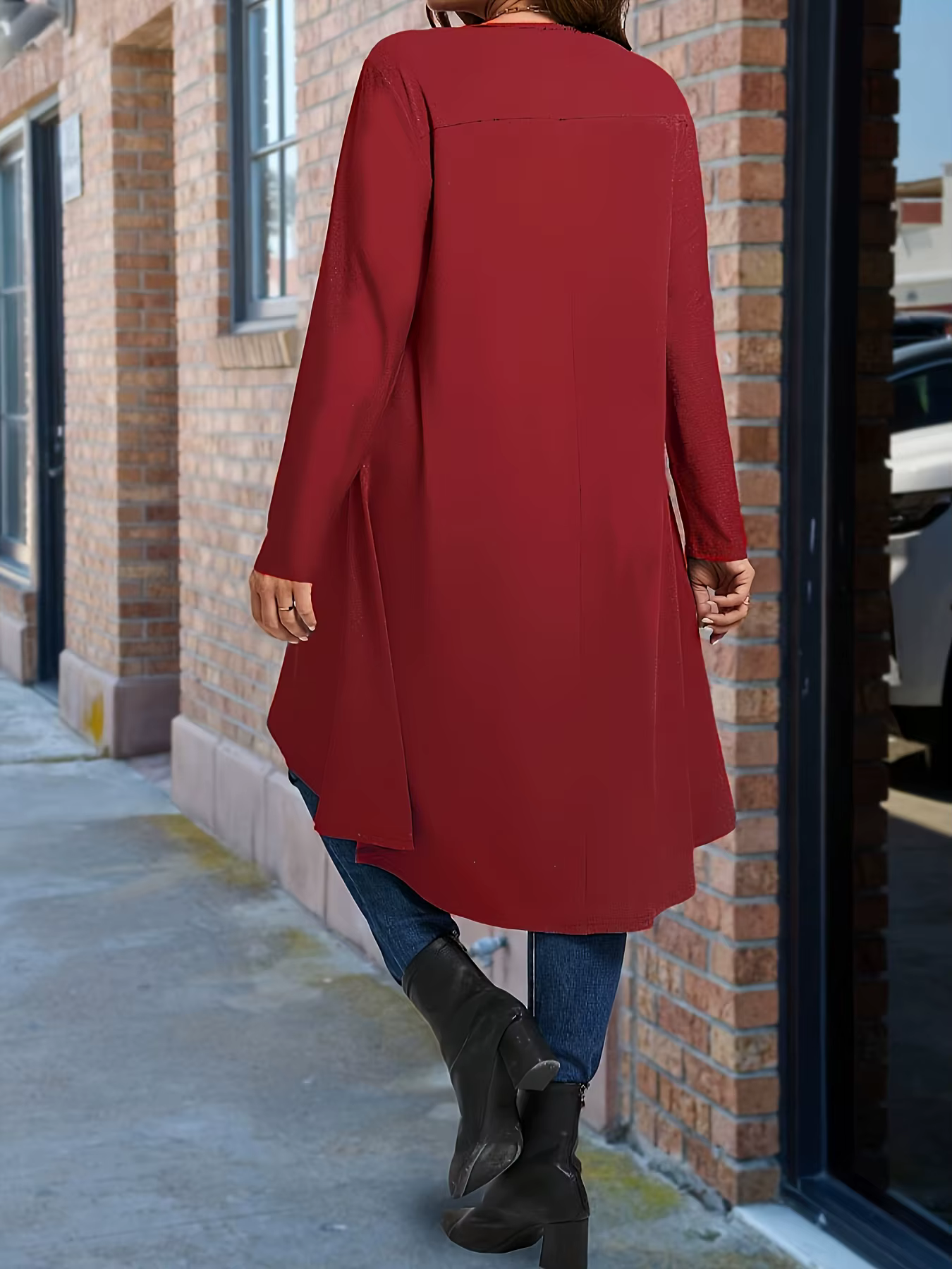 Grande taille femmes élégant ourlet asymétrique à manches longues T-Shirt col rond haut décontracté couleur unie toutes saisons vêtements pull