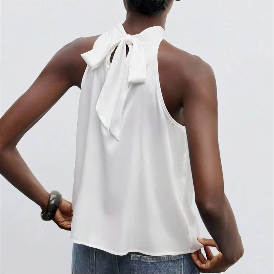 Hirigin élégant Satin licou cou débardeurs femmes sans manches couleur unie t-shirt basique culture hauts mode été fête Clubwear