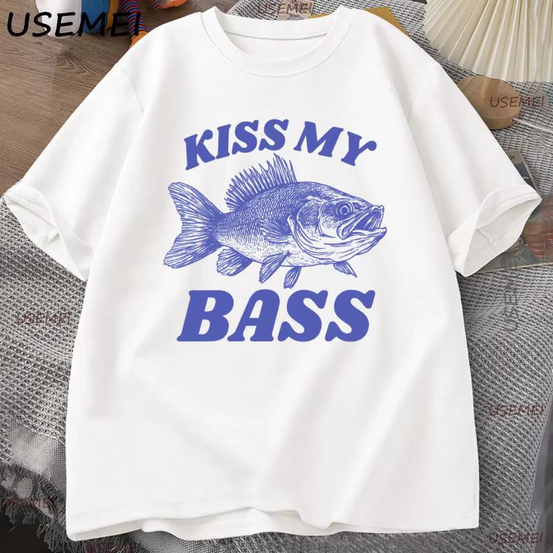 T-shirt de pêche rétro Kiss My Bass T-shirt drôle hommes papa grand-père T-shirt de pêche en plein airman Humor haut pêcheur cadeau vêtements T-shirt