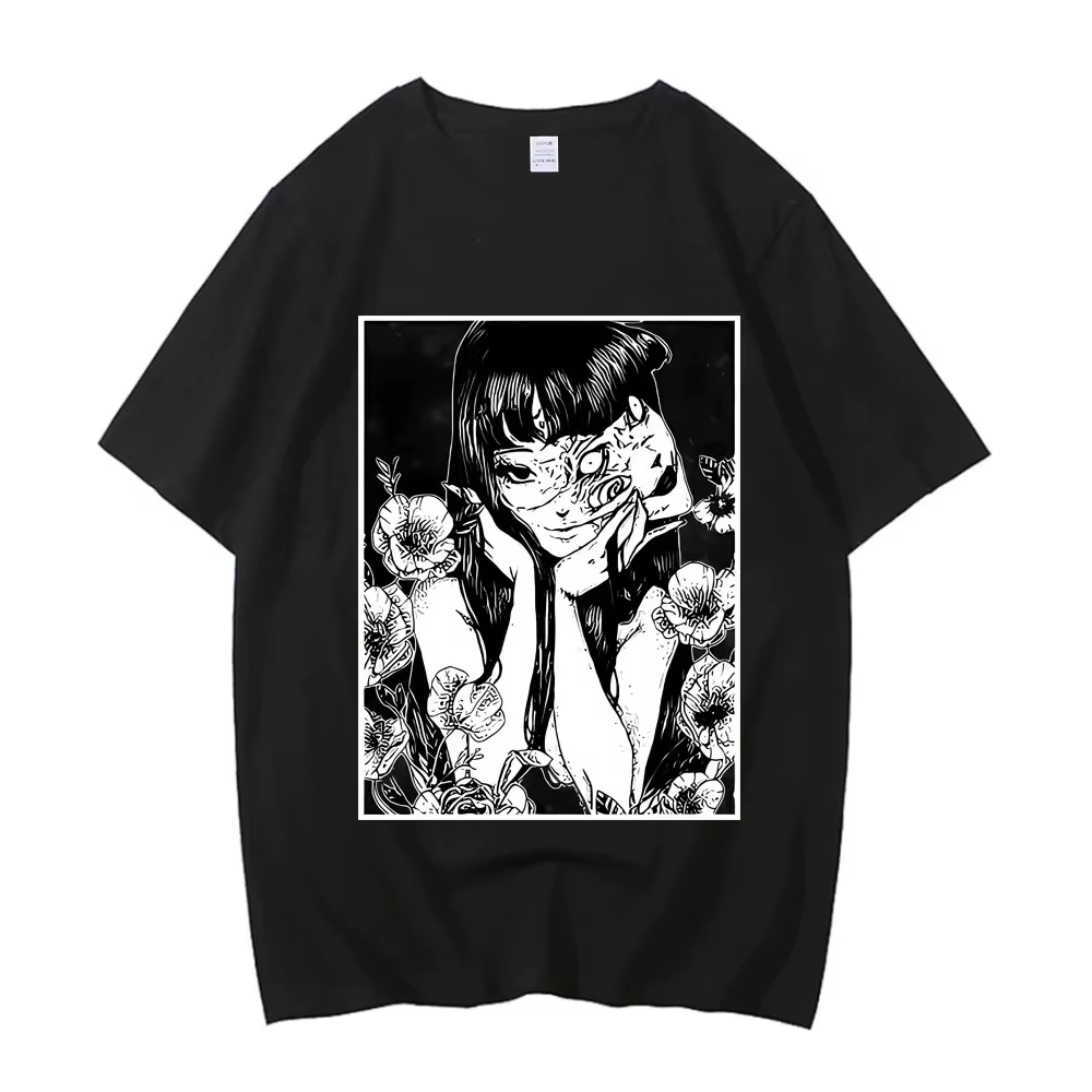 Junji Ito t-shirt fille à la mode 80s université graphique coloré esthétique