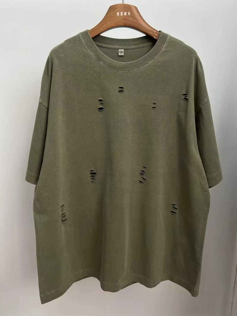 T-Shirt manches courtes col ras du cou déchiré pour hommes et femmes