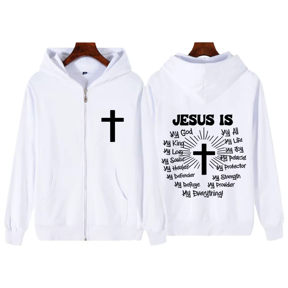 Sweat-shirt à capuche zippé unisexe avec imprimé graphique « Jésus est Dieu