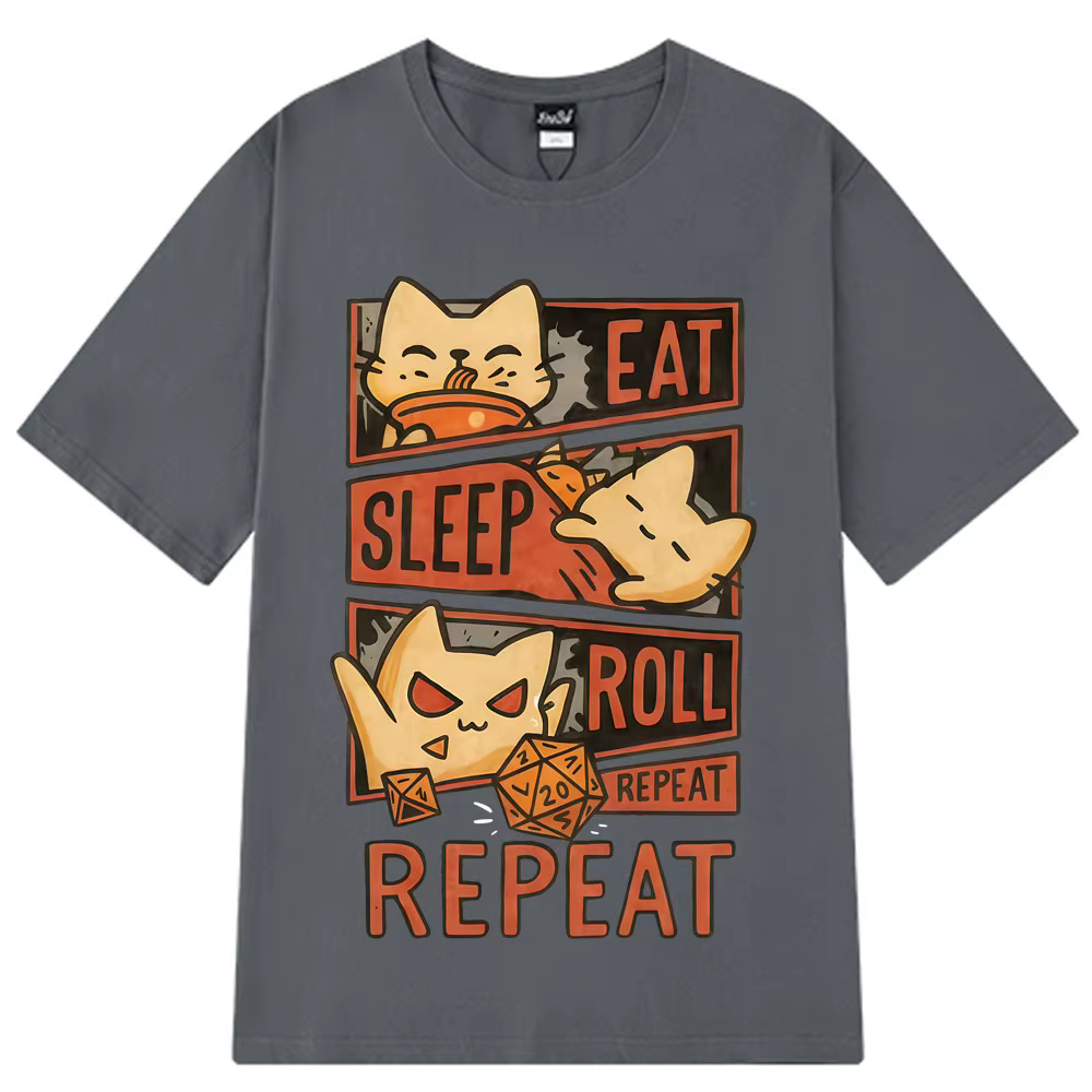 Chat fantaisiste DnD drôle Meme t-shirt hommes femmes Vintage lâche T-shirts été col rond coton à la mode surdimensionné