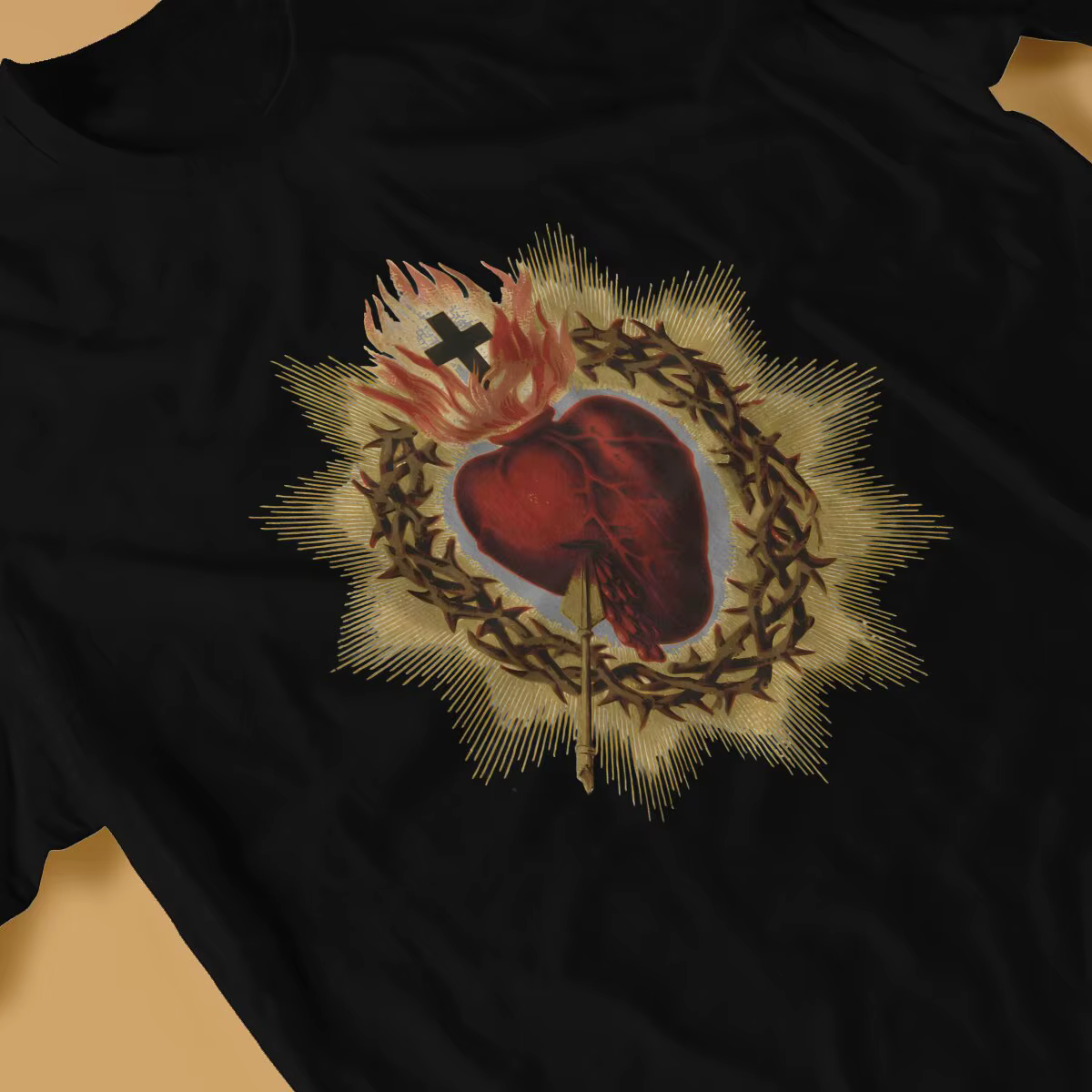 T-Shirt Manches Courtes Col Ras du Cœur Catholique pour Homme