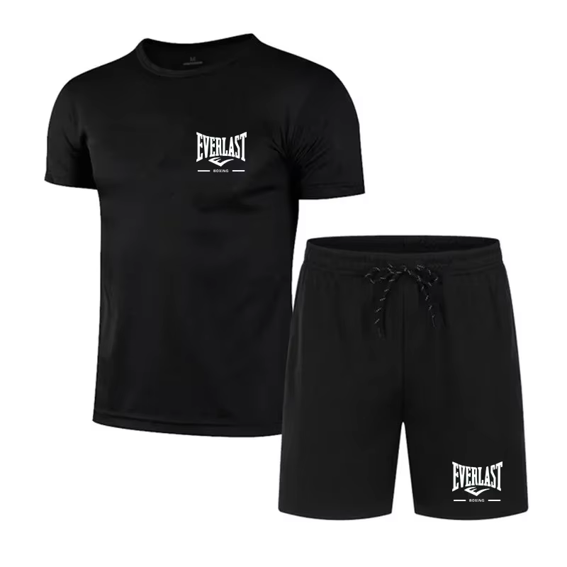 Nouvel ensemble 2 pièces Everlast Boxing pour homme 2026 – T-shirt à manches courtes et short noirs décontractés pour l'été – Survêtement de sport