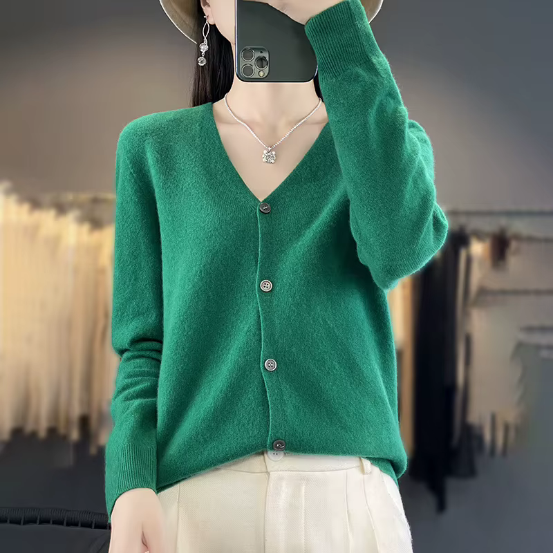 100% laine mérinos pull automne hiver femmes nouveau col rond solide tricoté Cardigan décontracté cachemire tricots à manches longues doux hauts