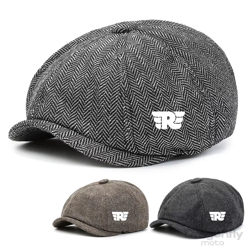 Casquette plate rétro pour homme, logo royal, béret britannique, mélange de laine, vintage, tweed à chevrons, casquette décontractée pour homme, casquette plate pour Royal Enfield