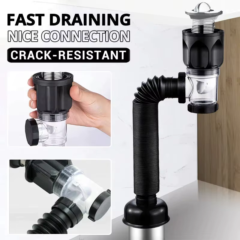 Ensemble de tuyaux de vidange Anti-odeur rabattables, filtre désodorisant rétractable pour évier de cuisine, bec de descente Flexible, salle de bains, Anti-colmatage